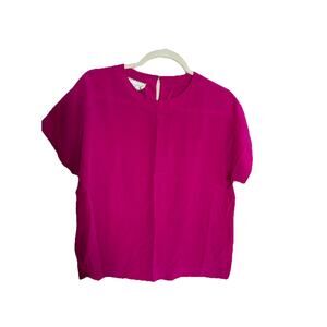 Spenser Jeremy 100% Silk Blouse Fuchsia Pink Short Sleeve Keyhole Back Size 8